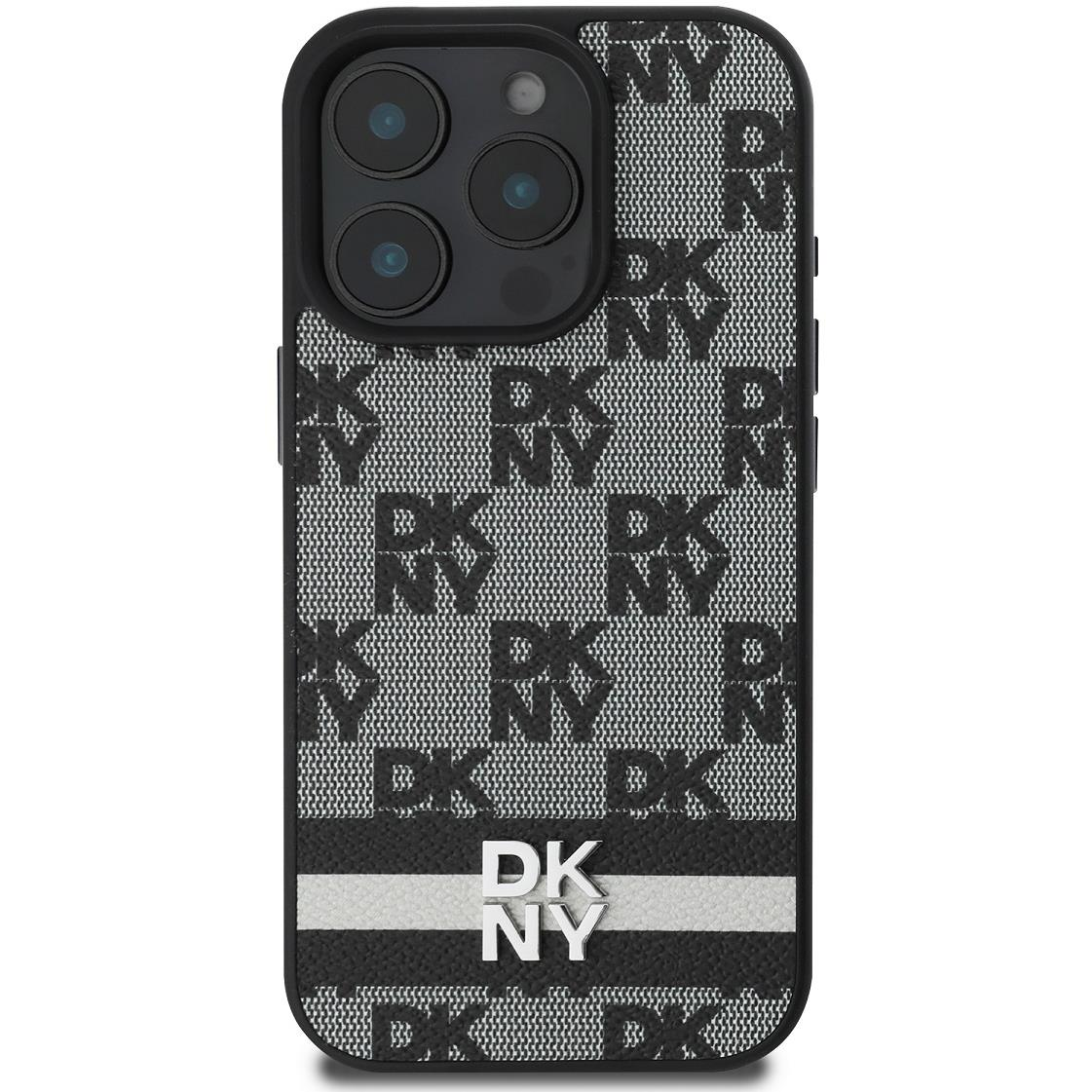 DKNY PU Leather Checkered Pattern and Stripe iPhone 16 Pro Max Black tok (DKHCP16XPCPTSSK)