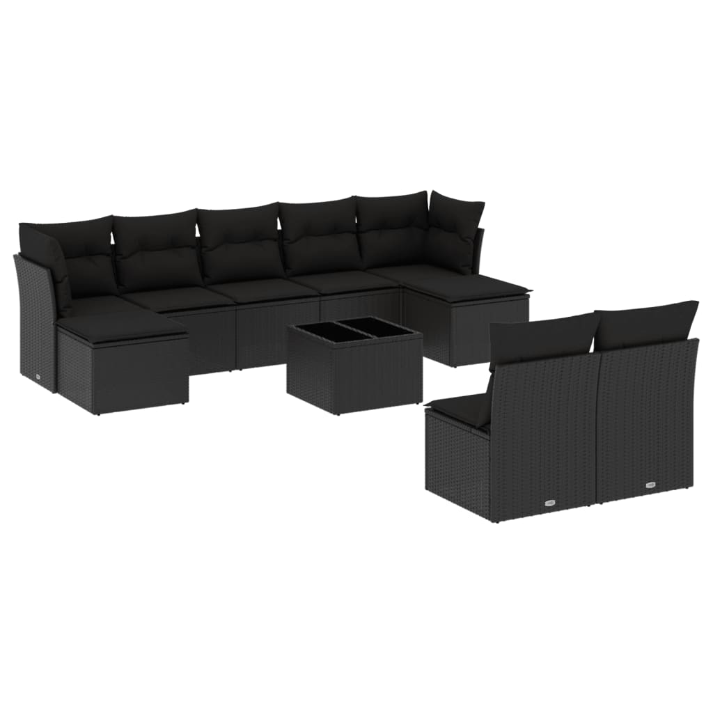 10 részes fekete polyrattan kerti ülőgarnitúra párnákkal (3218275)