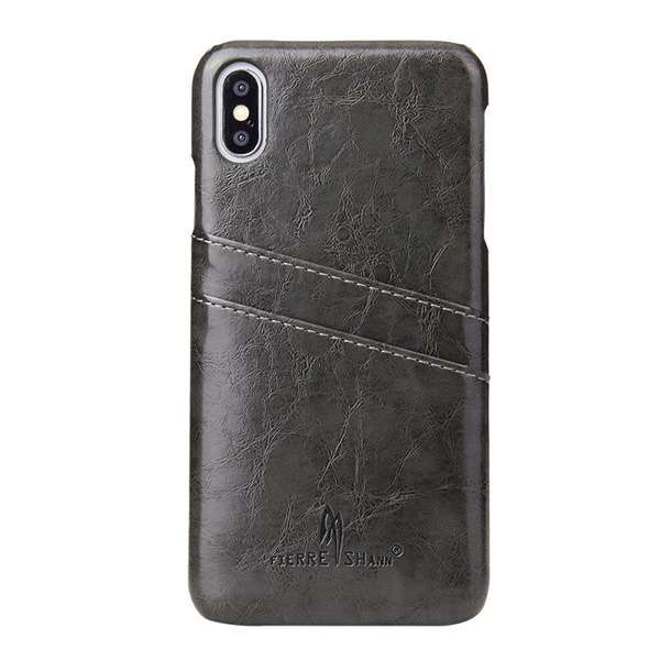 FIERRE SHANN műanyag telefonvédő (bőr hatású hátlap, bankkártya tartó) FEKETE [Apple iPhone XS Max 6.5]
