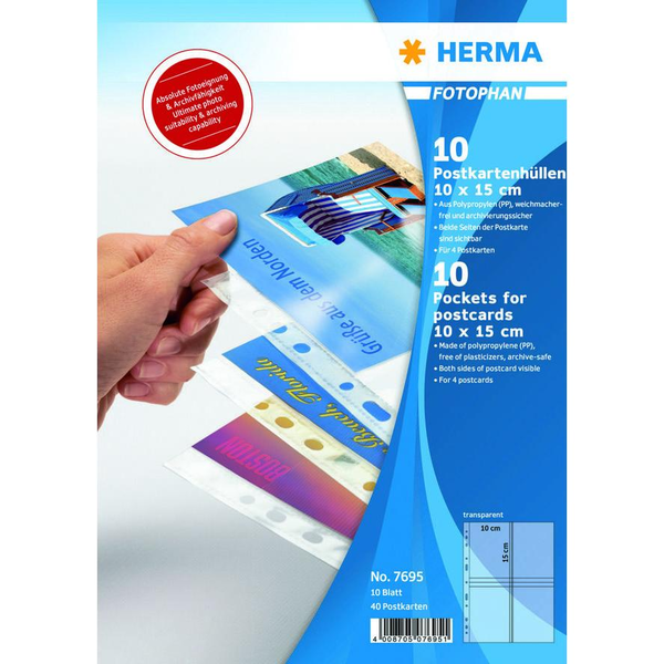 Herma 7695 235 x 312 mm lefűzhető 90 mikron víztiszta felületű fényképtartó genotherm (10 db / csomag)10x15 cm