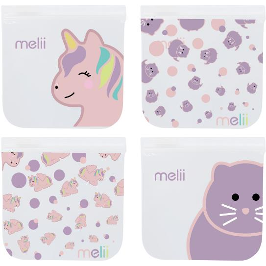 Melii Macska és Egyszarvú újrafelhasználható uzsonnás tasakok, 4 db (790693212001)