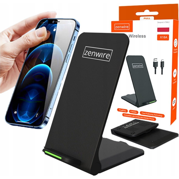 Zenwire X18A zložljiv brezžični polnilec Qi 15 W USB-C za telefon in slušalke, hitro polnjenje in LED indikator