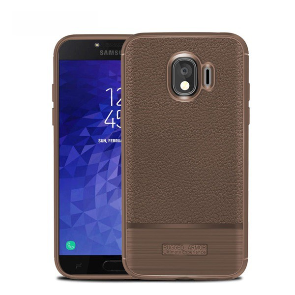 Szilikon telefonvédő (közepesen ütésálló, bőr hatású, szálcsiszolt) BARNA [Samsung Galaxy J4 (2018) SM-J400F] (5996457795505)