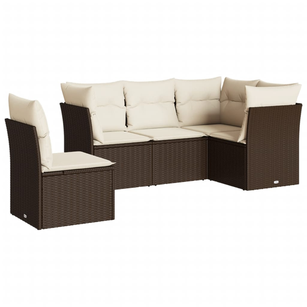 Set canapele de grădină cu perne, 5 piese, maro, poliratan