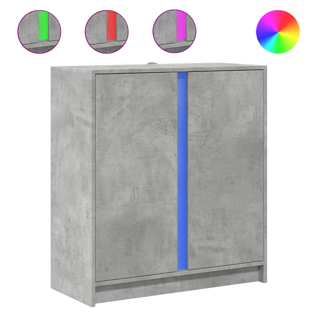 betonszürke szerelt fa tálalószekrény LED-del 77 x 34 x 85 cm (852134)