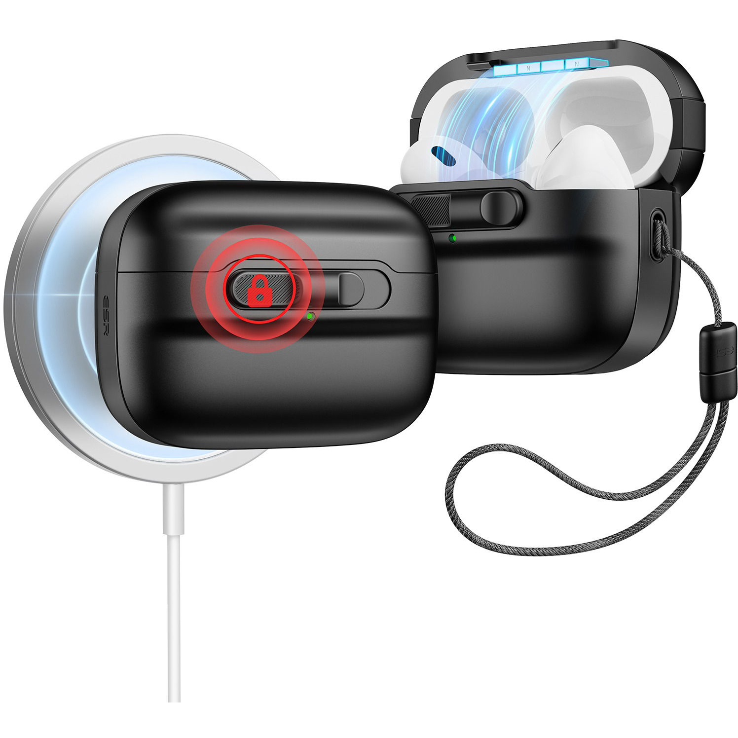 ESR Pulse Magnetic Lock Case (HaloLock), Compatible with AirPods Pro tok, Black (1C0080102)