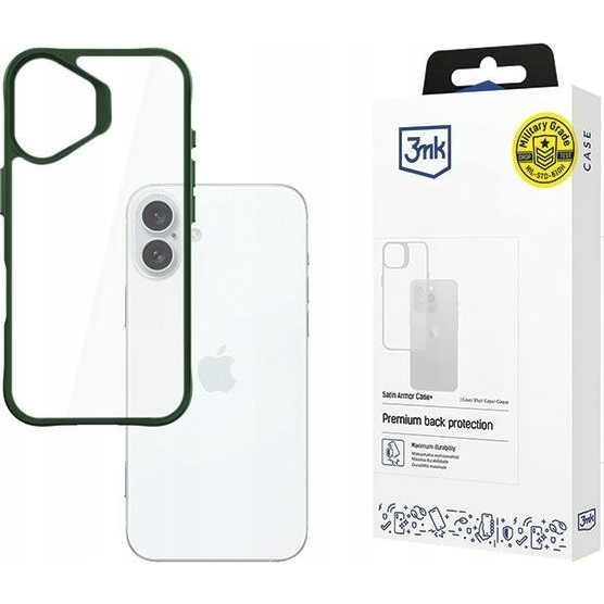 3mk Satin Armor Case+ átlátszó, TPU és PC anyagú telefontok Zöld Apple iPhone 16 Plus (5903108597814)