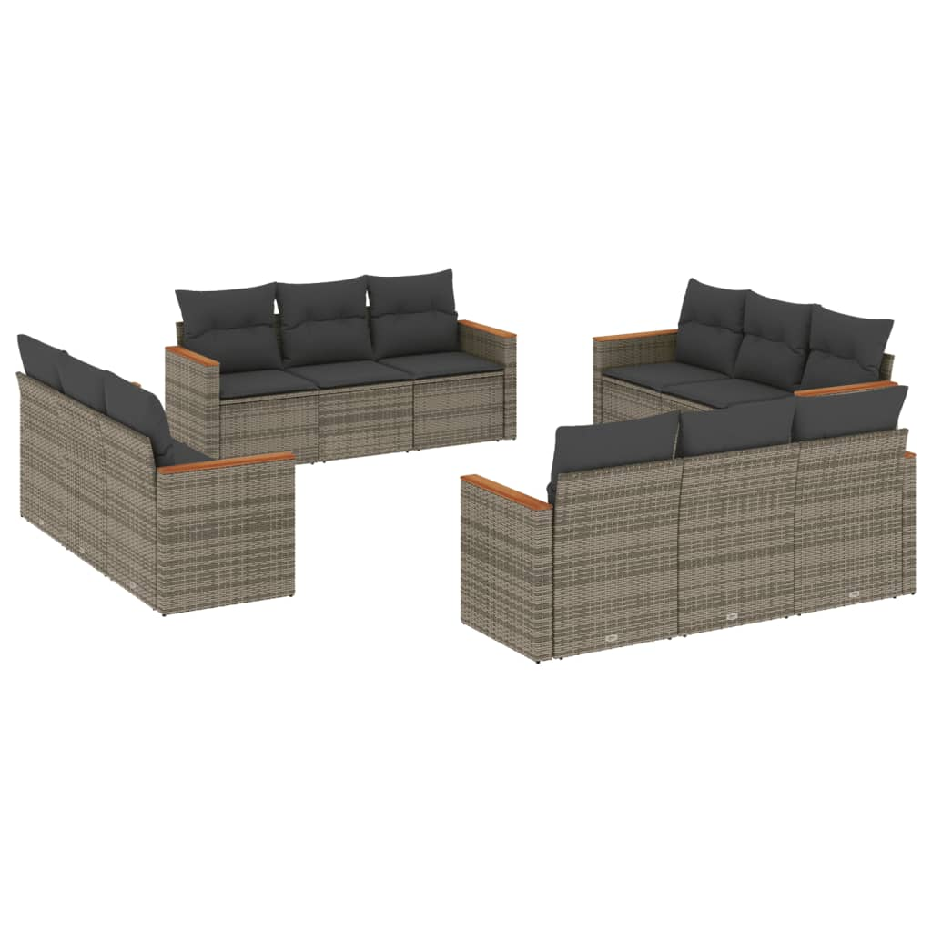 12 részes szürke polyrattan kerti ülőgarnitúra párnákkal (3225836)