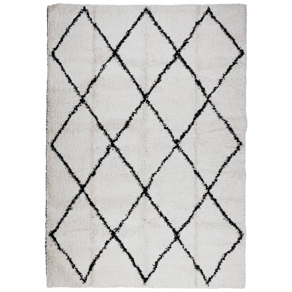 krém és fekete hosszú szálú bozontos modern szőnyeg 160x230 cm (375369)