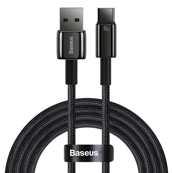 Cablu Baseus Tungsten Gold USB la USB-C, 100 W, 1 m (negru)