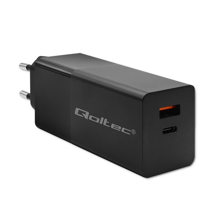 Qoltec 52382 Power Pro 1x USB Type-C / 1x USB Type-A GaN Hálózati töltő - Fekete (100W) (52382)