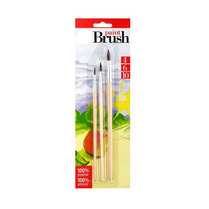 Nebuló No. 4-6-10 Kerek pónilószőr ecset készlet natúr fanyéllel (HEK-N-3)