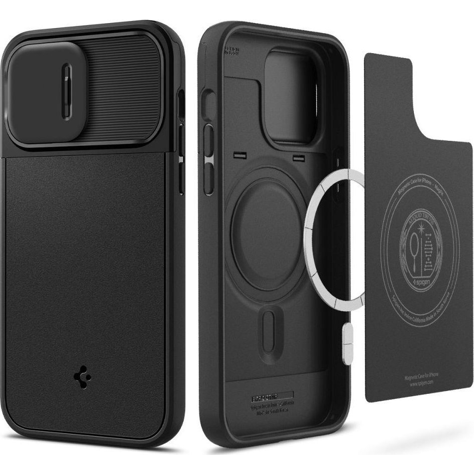 Iphone 14 Pro Max Spigen Optik Armor Mag Szilikon Telefonvédő Kameravédő, Magsafe, Fekete (SPN2482)