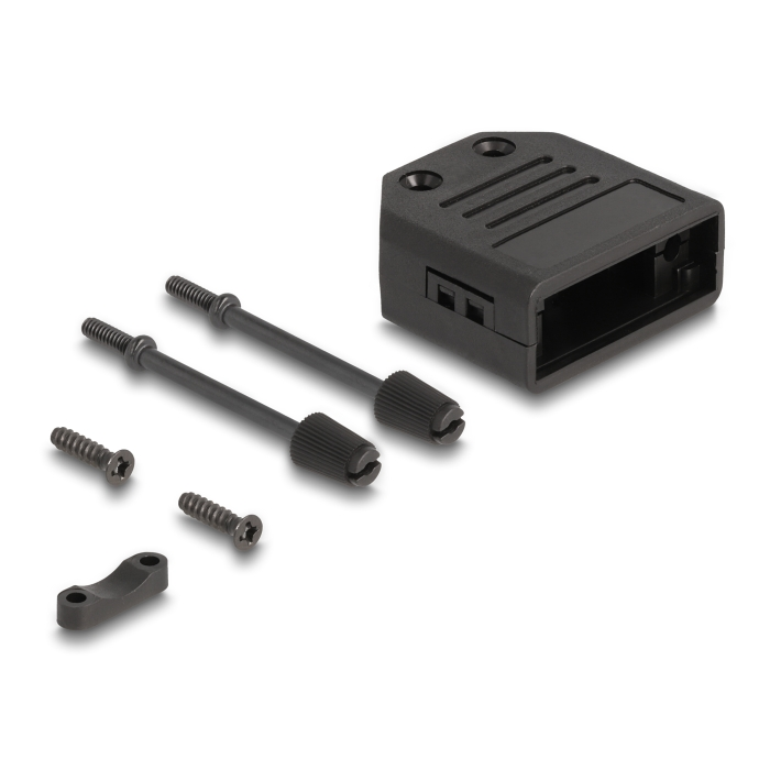 Delock D-Sub foglalat 9 tűs apa / anya műanyag kerethez feszültség csökkentő fekete (67026) (67026)