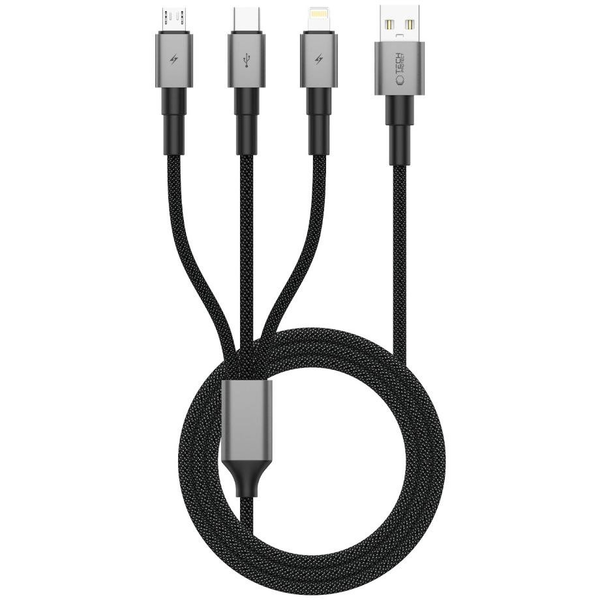Kábel Tech-protect USB - USB typ C / microUSB / Lightning 1,2 m sivý