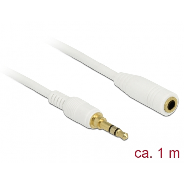 Delock Klinkenverlängerungskabel 3,5 mm 3 Pin Stecker zu Buchse 1 m weiß