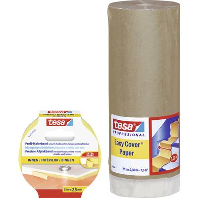 tesa® Easy Cover fedőpapír (világosbarna, sárga, tartalmazza a 25 m x 25 mm-es, felírható PRECISION INDOOR festőszalagot) (2050007264569)