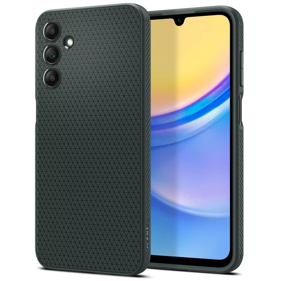 Samsung Galaxy A15 4G / A15 5G SM-A155F / A156B, Szilikon tok, Spigen Liquid Air, háromszög minta, sötétzöld (8809971221337)