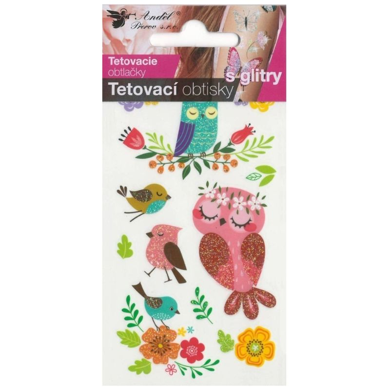 Lemosható csillámos tetováló matrica - Baglyok (1100)