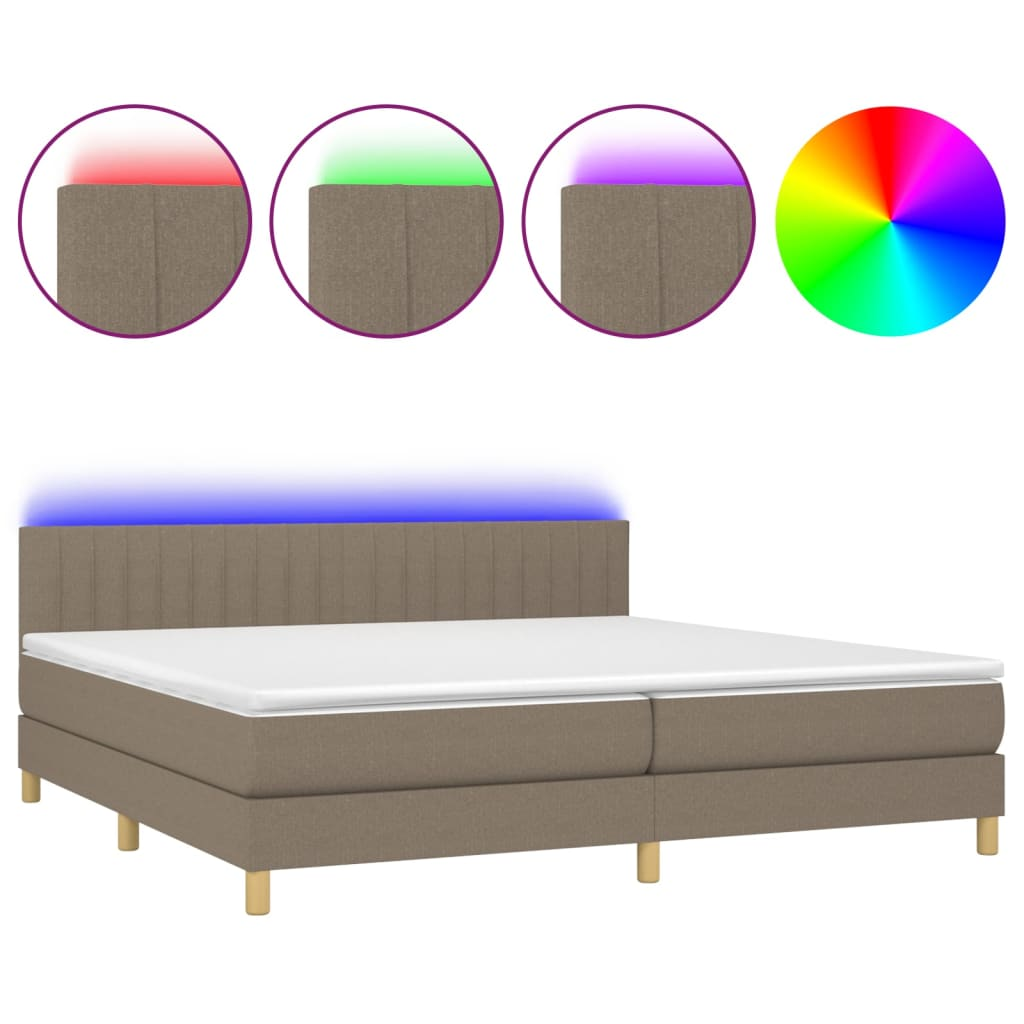 tópszínű szövet rugós és LED-es ágy matraccal 200 x 200 cm (3133905)