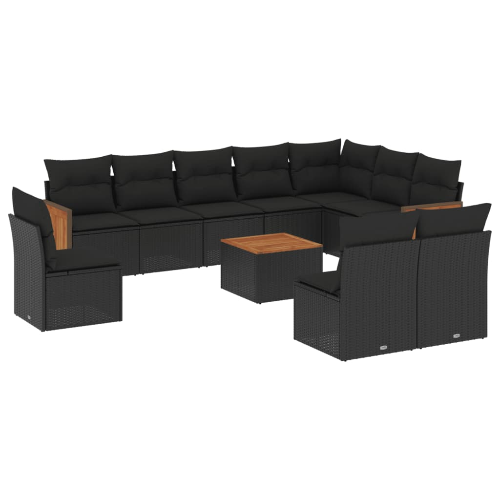 11 részes fekete polyrattan kerti ülőgarnitúra párnákkal (3260158)