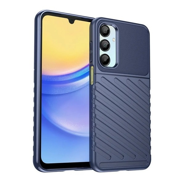 Samsung Galaxy A16 4G / A16 5G SM-A165F / A166B, Szilikon tok, közepesen ütésálló, domború csíkos minta, sötétkék (RS163087)