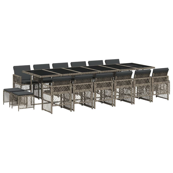 Set mobilier de grădină cu perne, 17 piese, gri, poliratan