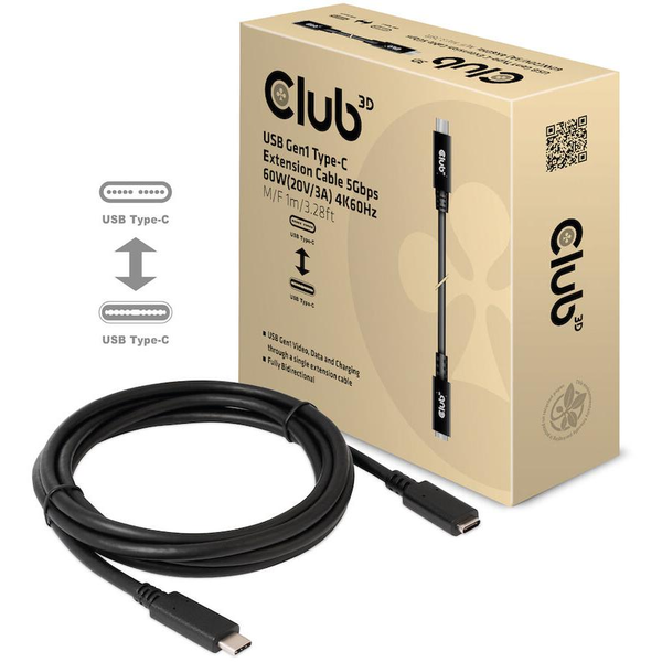 CLUB3D USB C GEN1 EXT CABLE 5GBPS 4K60HZ M/F 1M USB kabel 2 x USB C
