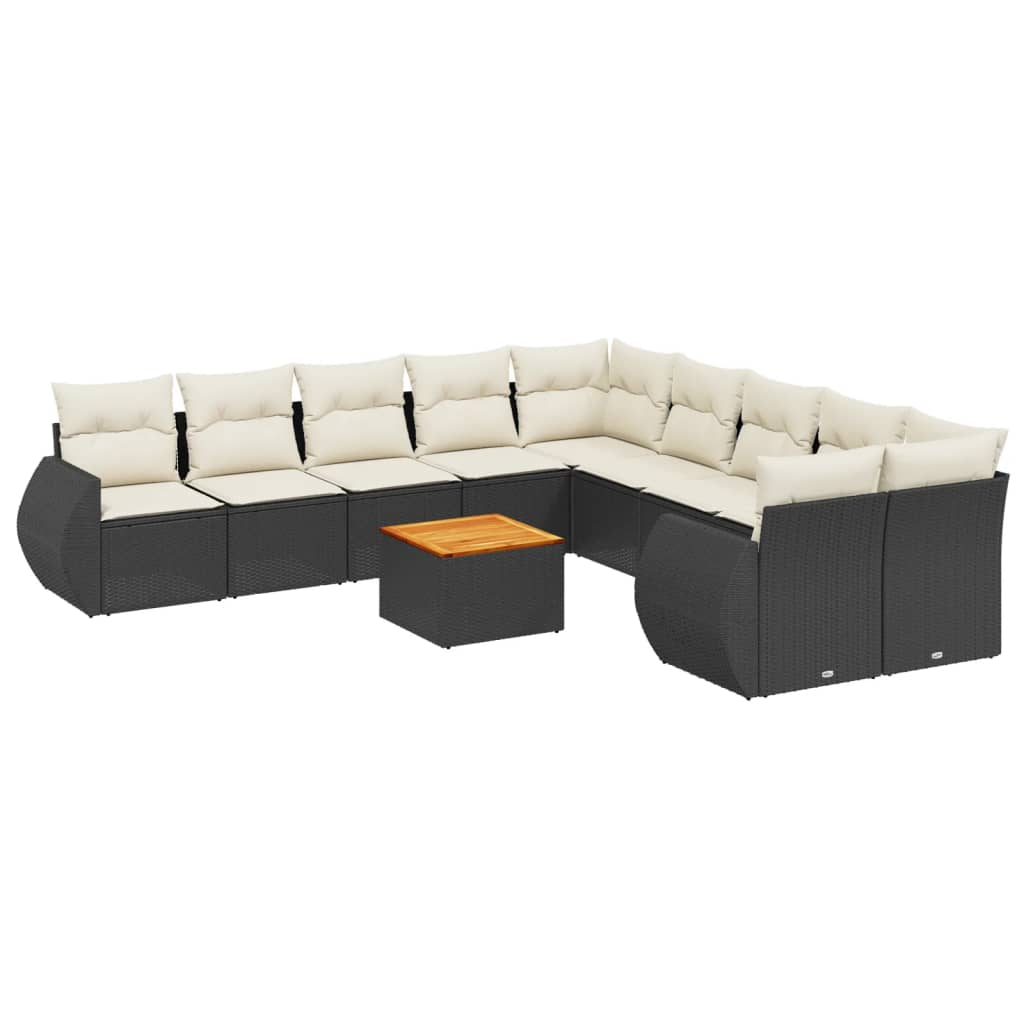 11 részes fekete polyrattan kerti ülőgarnitúra párnákkal (3257526)