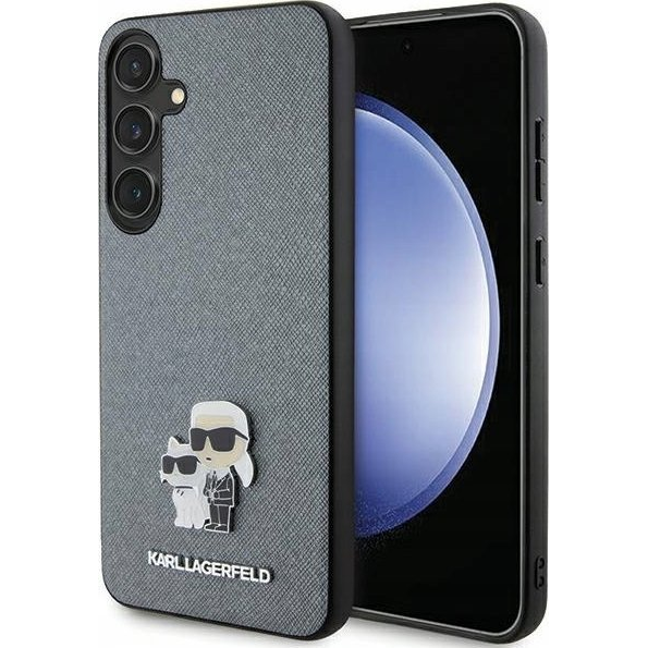 Karl Lagerfeld Saffiano Karl & Choupette Metal Pin Samsung Galaxy S24+ tok, szürke (3666339242060)