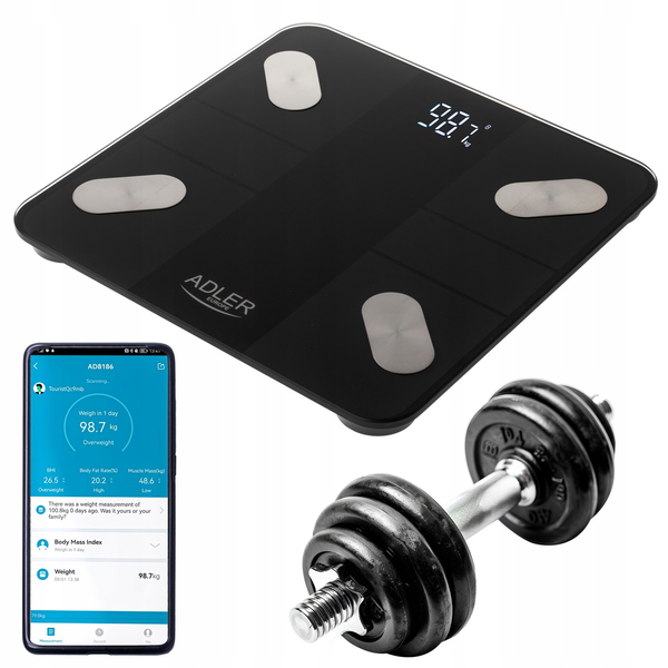 Adler AD 8186 Okos személymérleg Max 180kg - Fekete