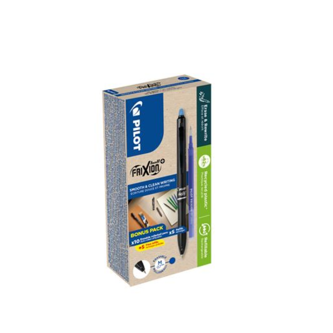 Pilot Frixion Ball Plus Nyomógombos Rollertoll betéttel (Kék tinta / 0.35 mm ) - 20db (BLRT-GREENPACK-FBP-L)