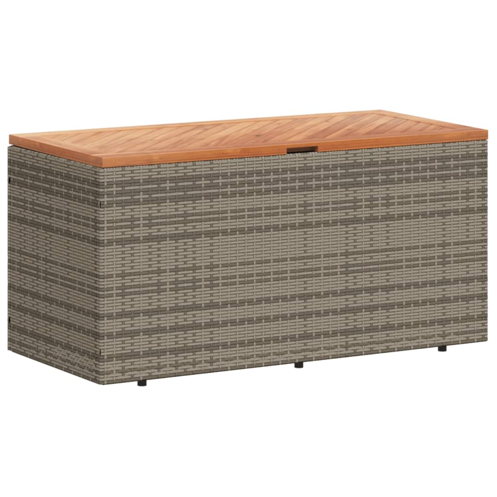 szürke polyrattan és akácfa kerti tárolóláda 110 x 50 x 54 cm (365956)