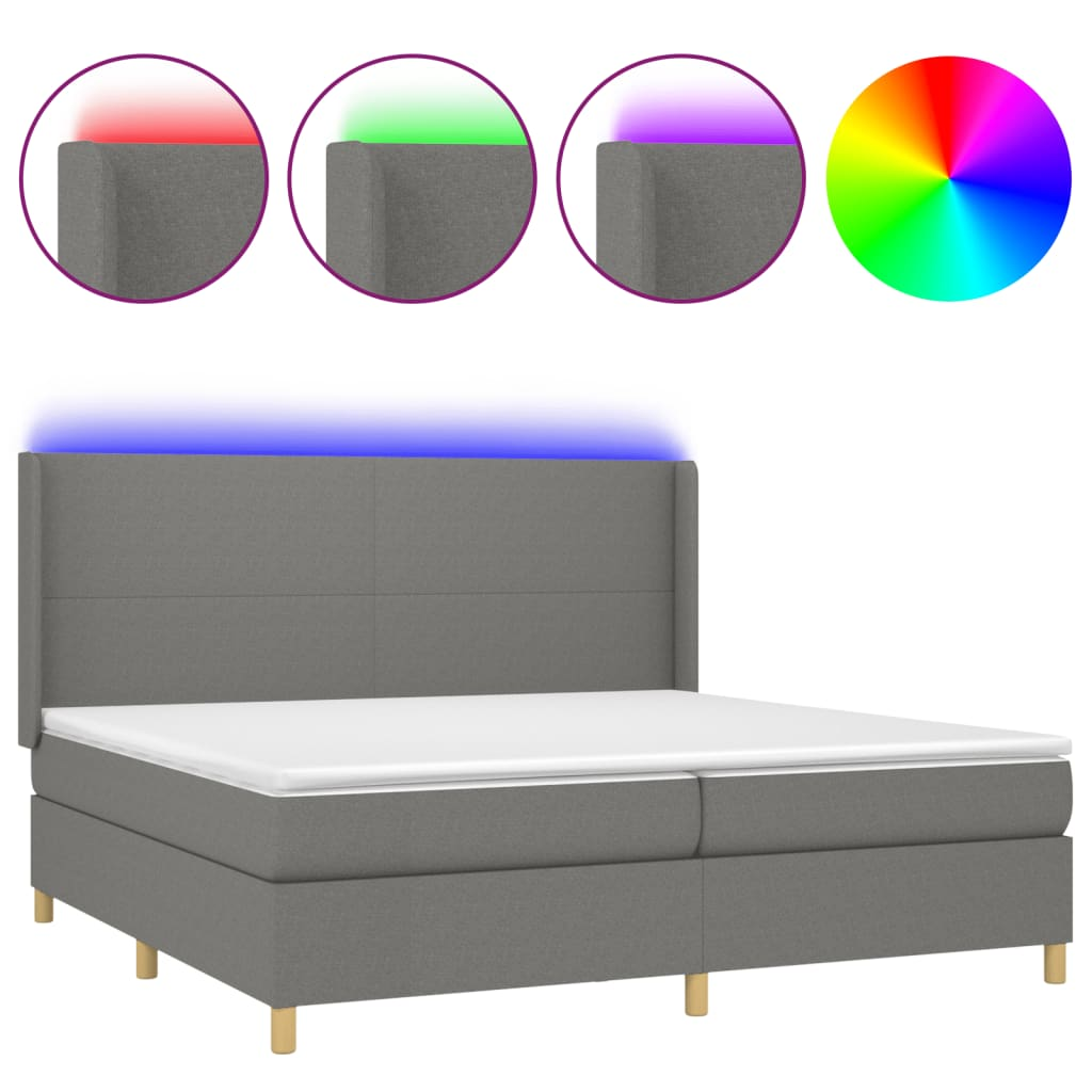 sötétszürke szövet rugós és LED-es ágy matraccal 200x200 cm (3138742)