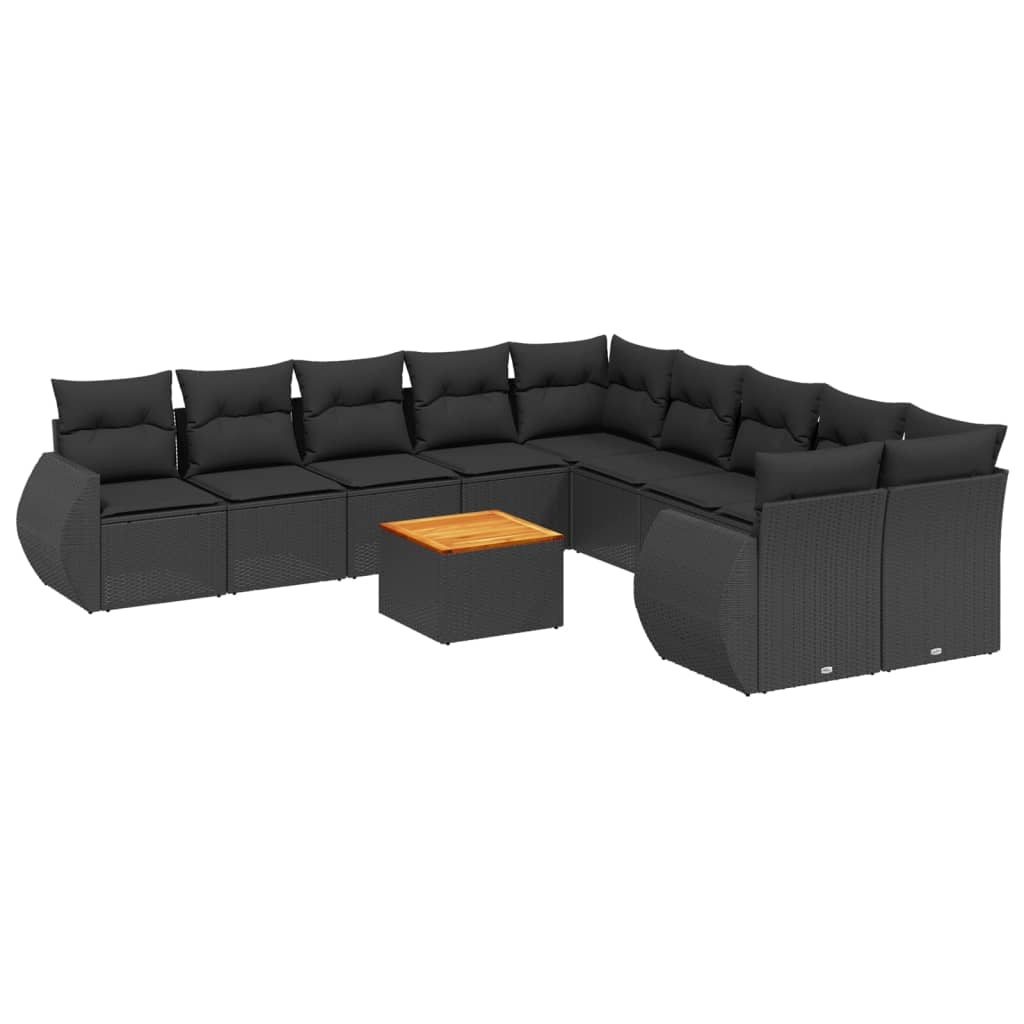 11 részes fekete polyrattan kerti ülőgarnitúra párnákkal (3225194)