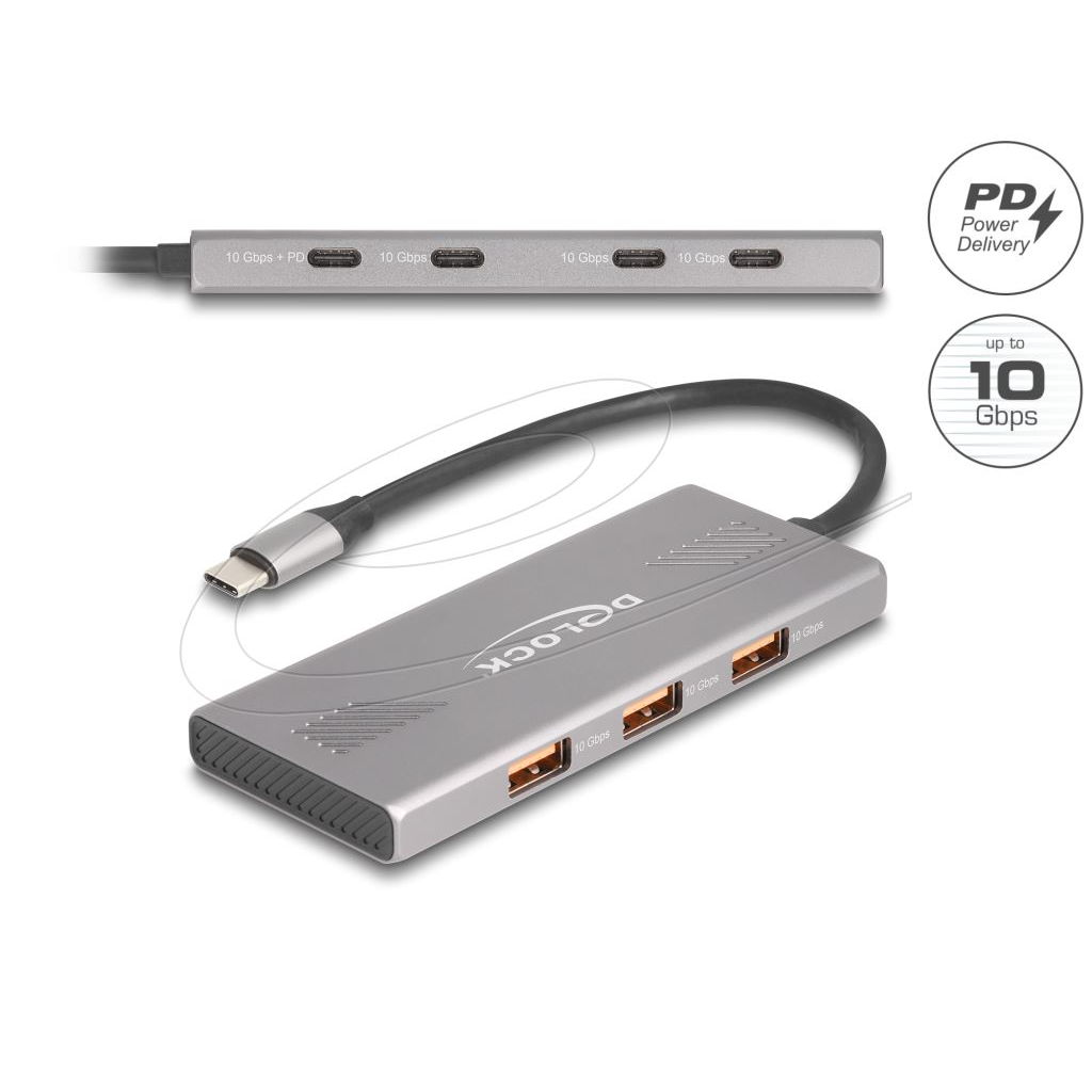 USB Hub 10 Gbps 7-portový (4x USB C + 3x USB A), PD 80W Delock 64313