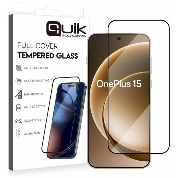 Quik Accessories Full Cover Tempered Glass for Samsung OnePlus 15