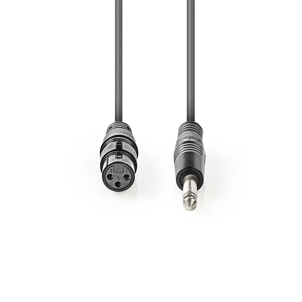 Nedis COTH15120GY15 félprofi audio kábel, 6,35mm mono jack dugó - 3p XLR aljzat, hossz 1,5m, rugalmas (COTH15120GY15)