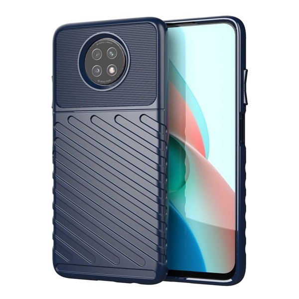 Xiaomi Redmi Note 9 5G, Szilikon tok, közepesen ütésálló, domború csíkos minta, sötétkék (G104055)