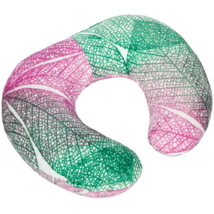 Bellatex 24/295 Korall Utazópárna, patkó alakú, kb. 30×35 cm, rózsaszín, levelek (9943)