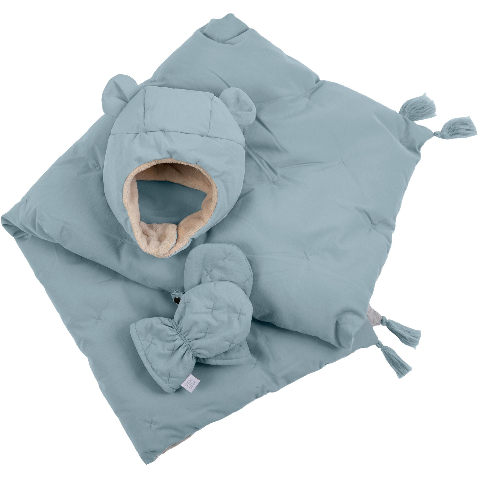 7AM Enfant készlet AIRY BLUE (6-12 hó.) - sapka, kesztyű, takaró (889427005825)