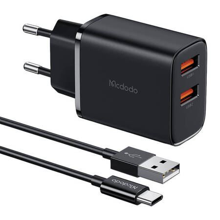 Mcdodo 2xUSB-A 12W hálózati töltő + USB-A - USB-C kábel fekete (CH-5072) (CH-5072)