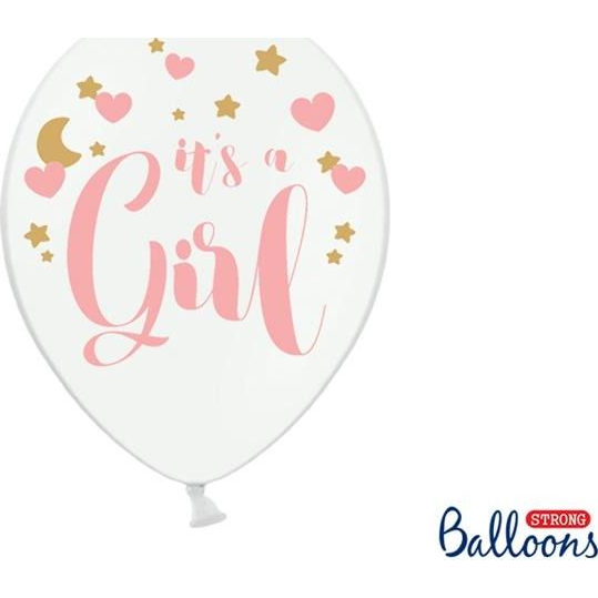 Lufi - 30 cm, 6 Darab/Csomag, It's a Girl, Fehér
