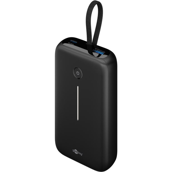 Goobay Powerbank 20.000 mAh integrált USB-C kábellel 30W fekete