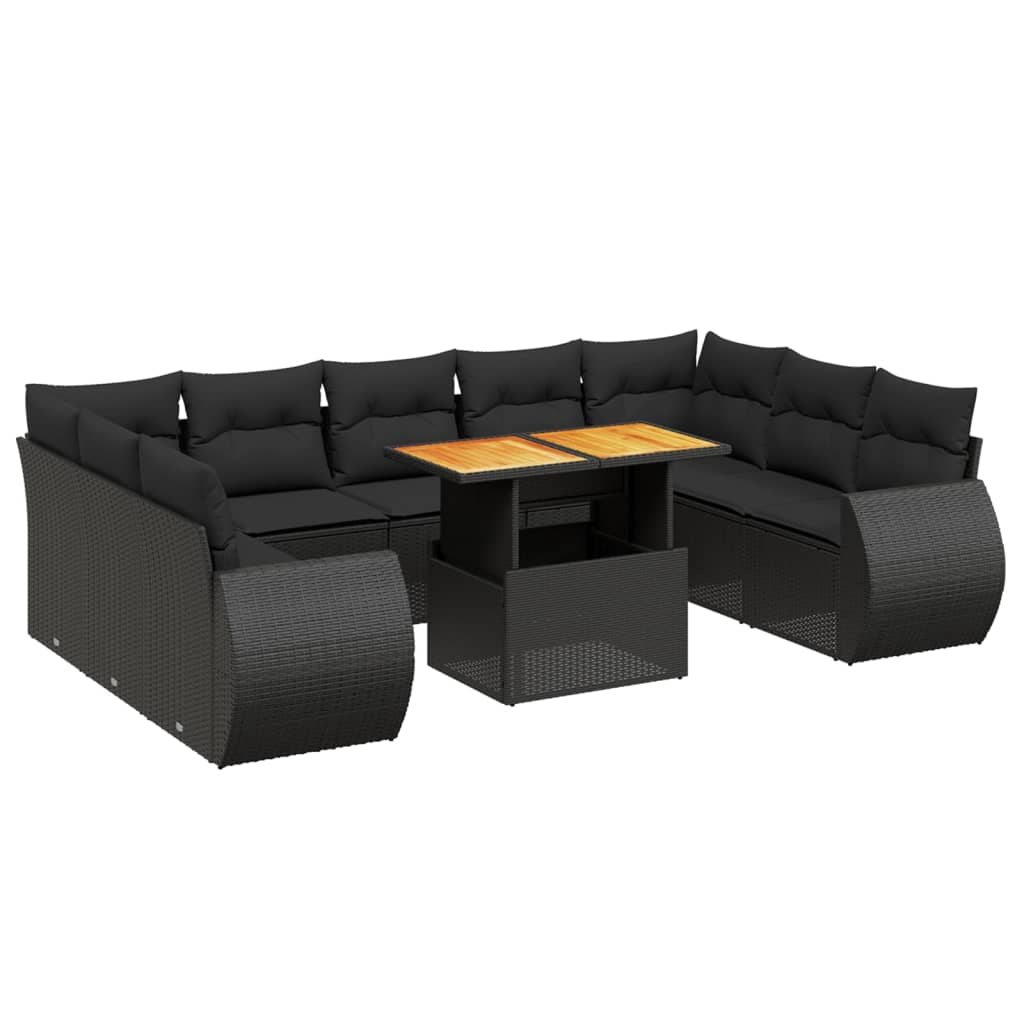 10 részes fekete polyrattan kerti ülőgarnitúra párnákkal (3272336)