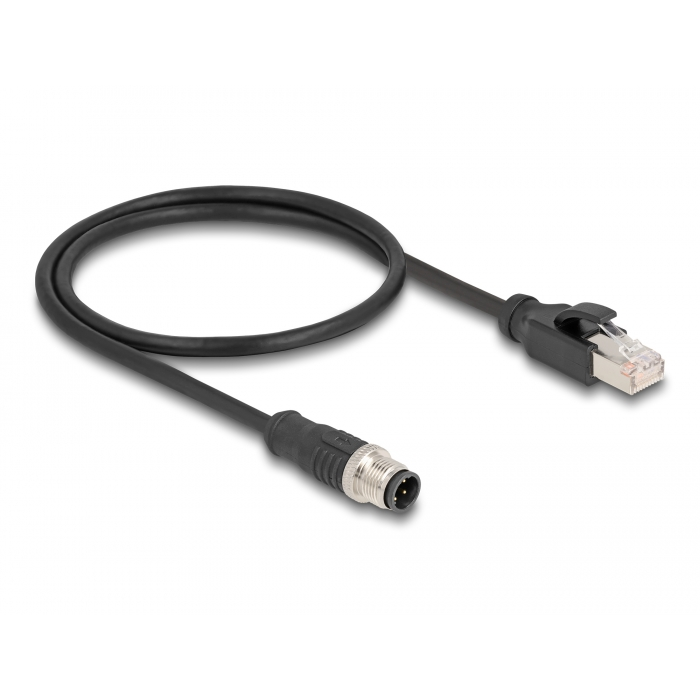 Delock M12 adapter kábel D-kódolt 4 tűs apa - RJ45 apa 50 cm (60073) (60073)