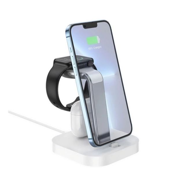 HOCO CW43 3az1-ben asztali töltő (5W, wireless, MagSafe, Apple Watch töltő) fehér (CW43_W)