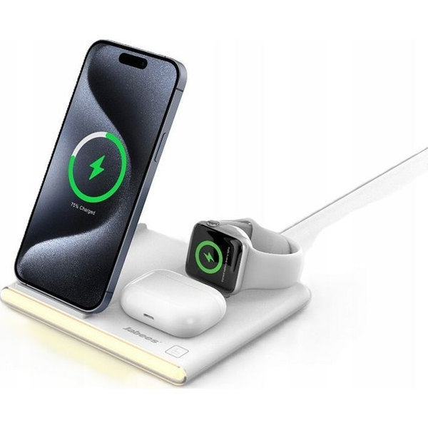 Jabees PowerGlow 4w1 Ładowarka QI na Telefon Smartwatch Słuchawki Lampa LED / Biały