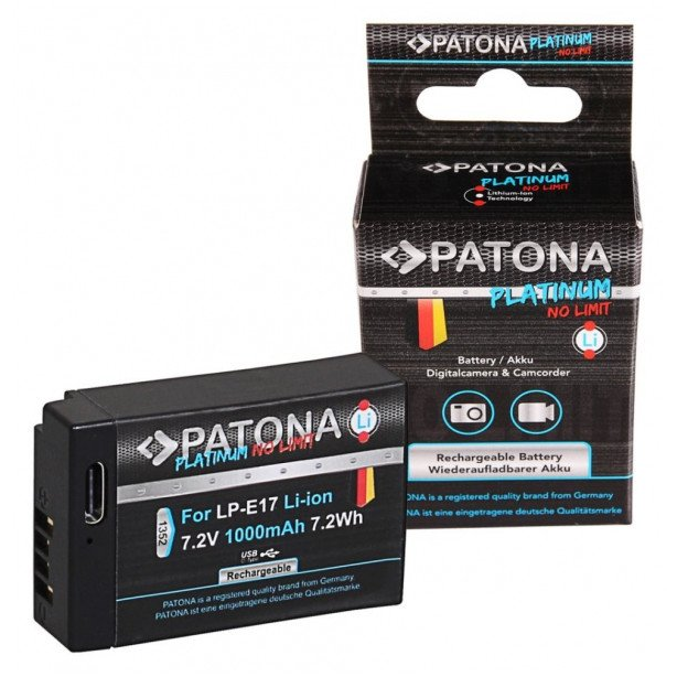 Patona PT1352 Pro LP-E17 akkumulátor Canon fényképezőgépekhez 1000mAh USB-C (LP-E17)