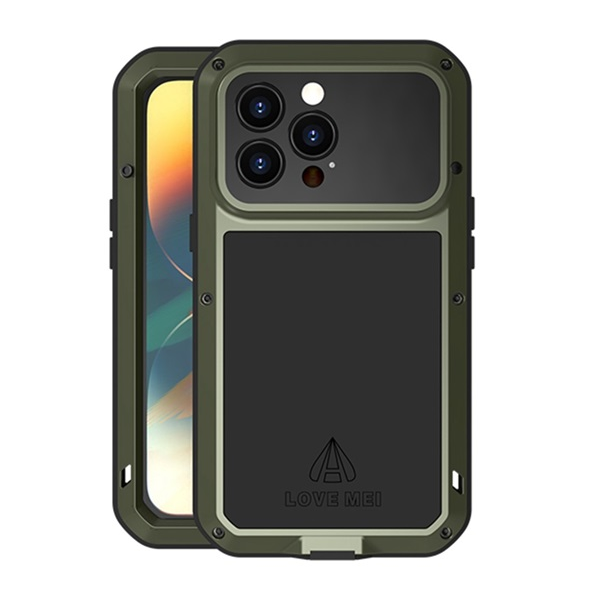 Love Mei Powerful defender Apple iPhone 14 Pro Ütésálló tok+kijelzővédő - Sötétzöld